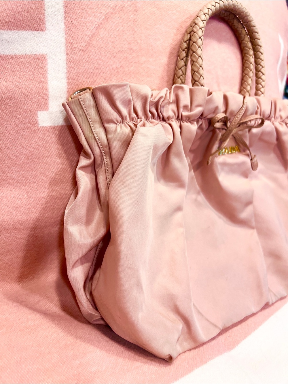 Prada⭐️Pocono nylon Blush Pink Satchel with Gold Logo.⭐️Offers welcome - Picture 6 of 11